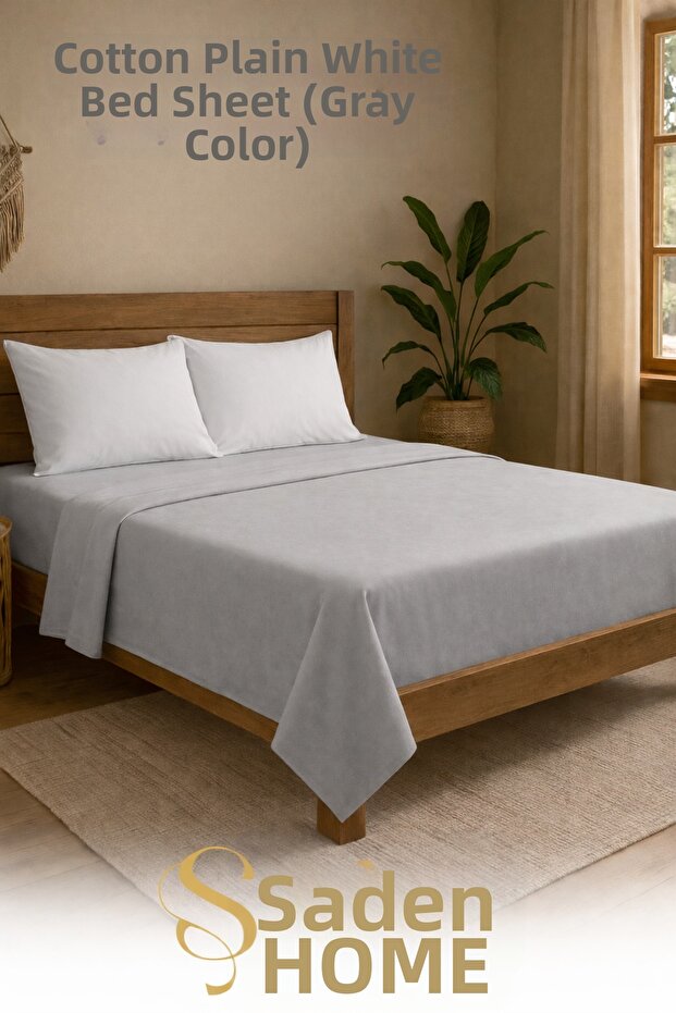 Cotton Double Bed Sheet in Light Gray, 220X240 cm