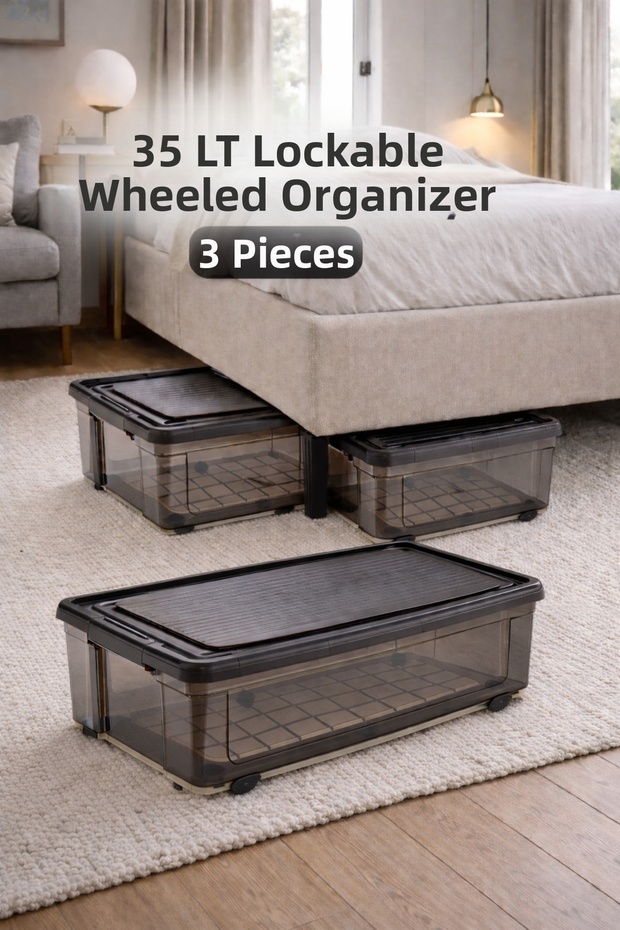 35 Lt Bed Sofa under Bed Storage with 3 Wheels and Lockable Storage - 1