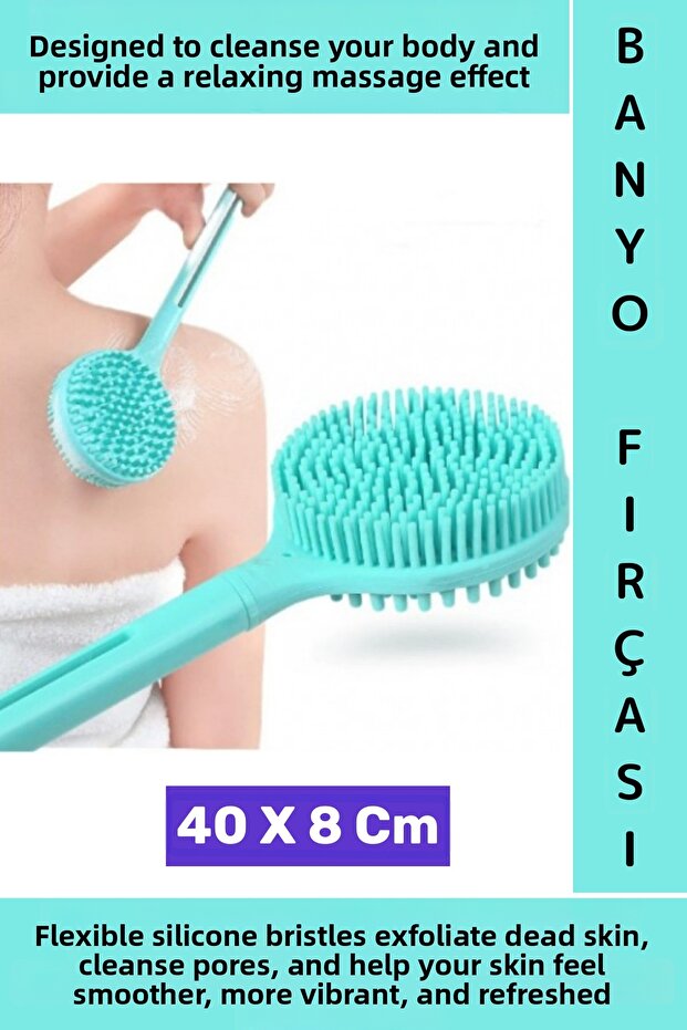 Premium Wet Dry Skin Massage Exfoliating Double-Sided Silicone Long Handle Bath Brush 40 X 8 cm