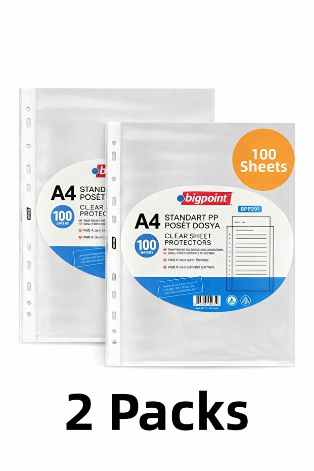 Transparent File Bags 100 Pieces - 2 Packs - Suitable for Archiving in Folders with 11 Holes A4