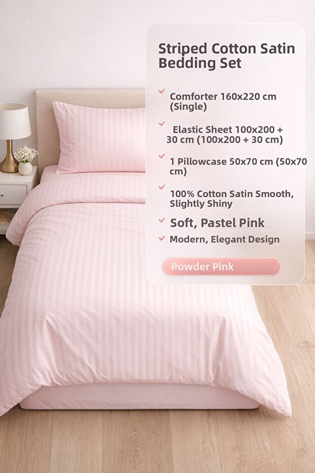 Elastic Satin Striped Single Duvet Cover Set