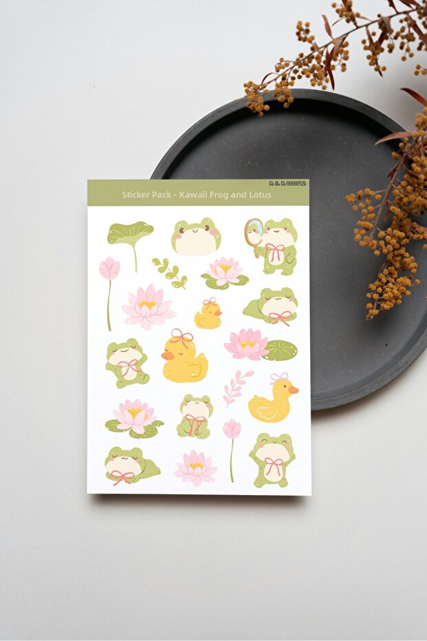 Kawaii Frog and Lotus Sticker Sheet