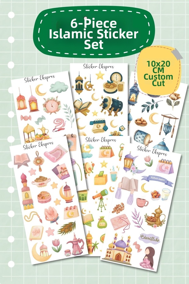 Set of 6 Islamic and Ramadan Themed Stickers - for Agenda Bullet Journal Scrapbook Collage
