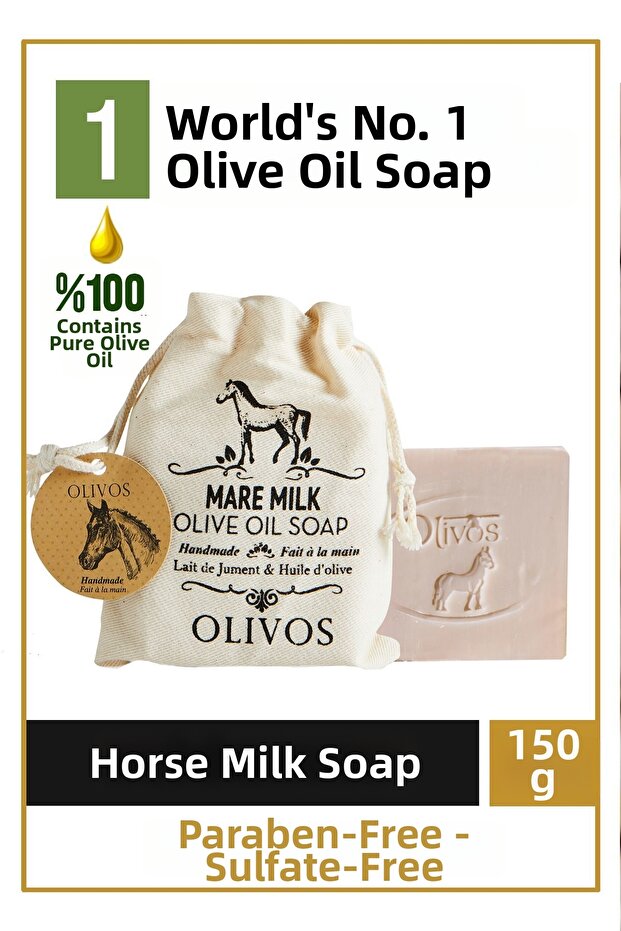 Natural Horse Milk and Olive Oil Solid Soap Horse Milk Hand Soap Intensive Moisturizing Pouch Gift 150 gr