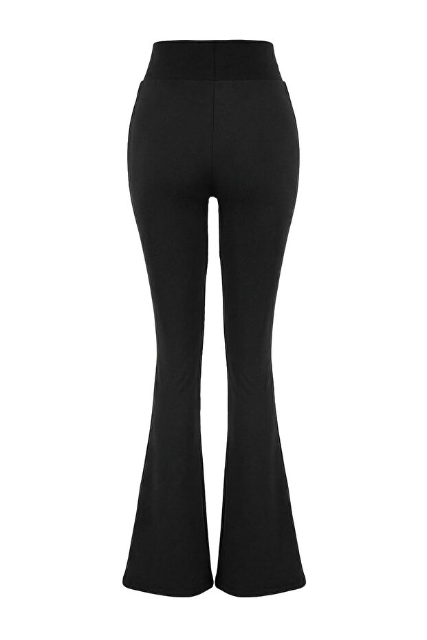 Siyah Yırtmaçlı Fırçalı Soft Kumaş İspanyol Paça Örme Spor Tayt THMSS26EA00004 - 7