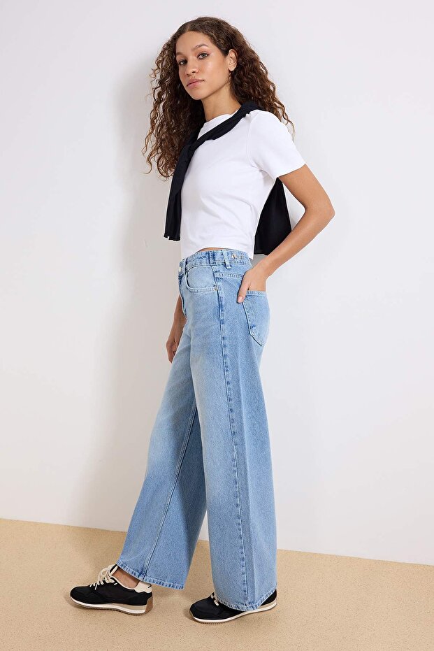Mavi Beli Ayarlı Yüksek Bel Wide Leg/Geniş Paça Jeans TWOAW26JE00265 - 2