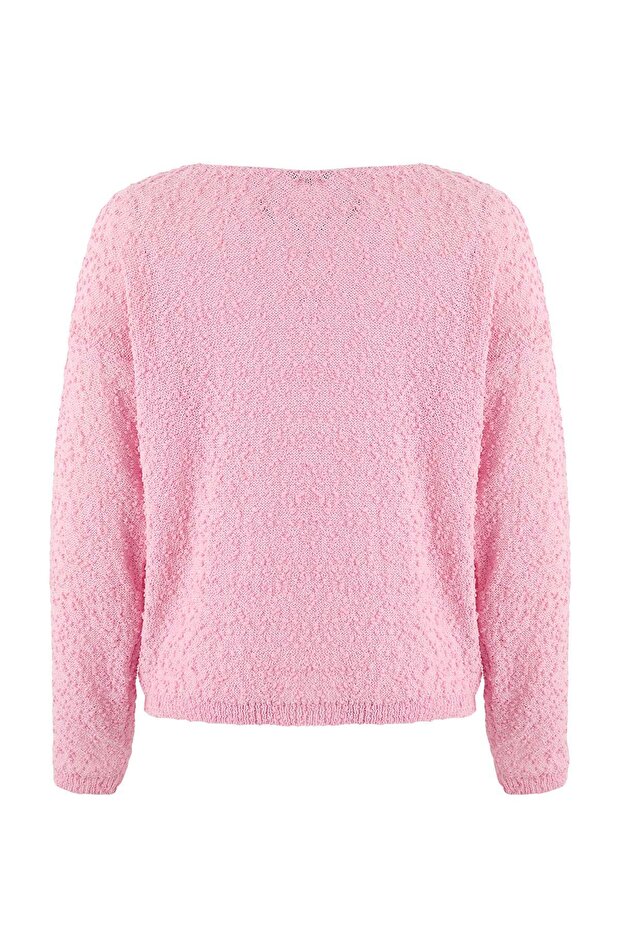 Pembe Dokulu Kayık Yaka Triko Kazak TWOSS26KZ00007 - 11