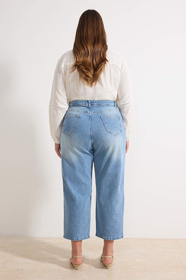 Mavi Yüksek Bel Comfort/Esnek Baggy Fit Denim Büyük Beden Jeans TBBSS26CJ00004 - 5