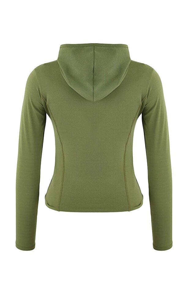 Açık Haki Soft Fırçalı Kumaş Kapüşonlu ve Reflektör Baskılı Örme Spor Ceket THMAW26SK00000 - 8