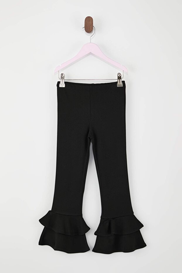 Siyah Kız Çocuk Fırfırlı İspanyol Paça Düz Örme Pantolon TKDSS26PL00004 - 2