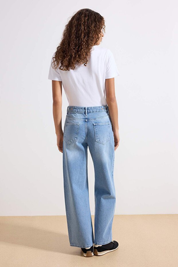 Mavi Beli Ayarlı Yüksek Bel Wide Leg/Geniş Paça Jeans TWOAW26JE00265 - 4