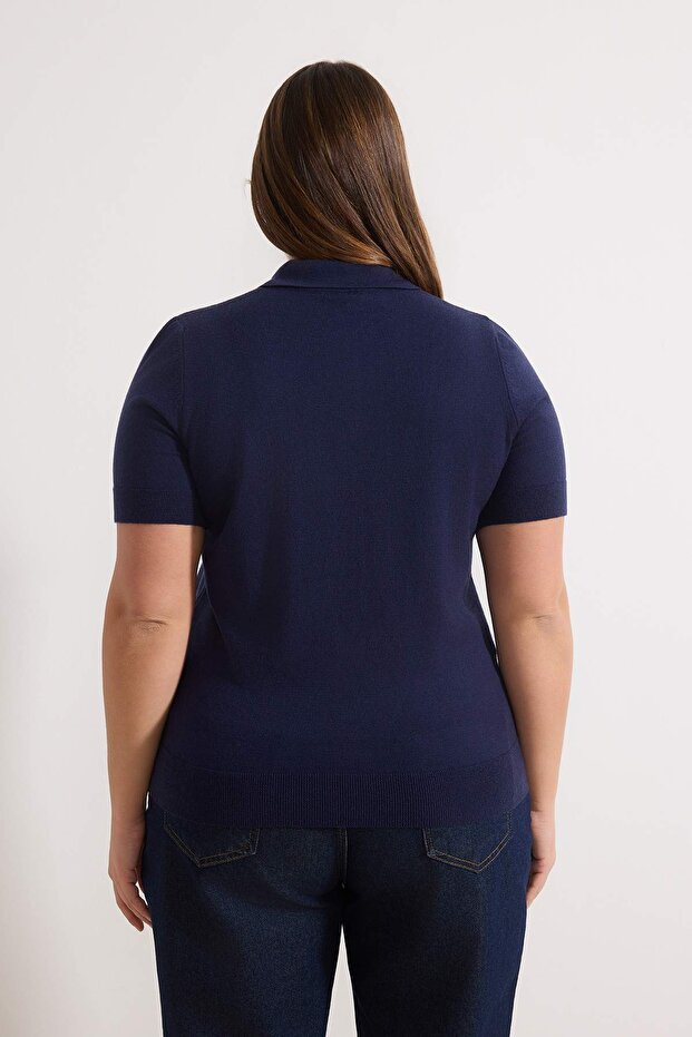 Lacivert Çıkarılabilir Fularlı Polo Yaka Premium/Özel İplik Triko Bluz TBBSS26AF00030 - 4