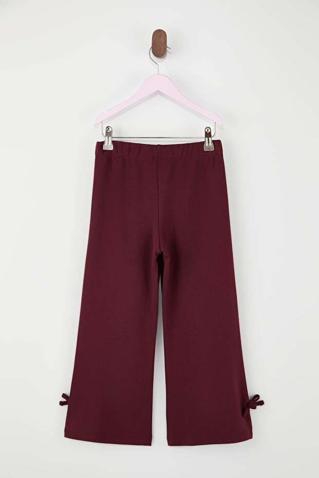 Bordo Kız Çocuk Kurdaleli Düz Örme Pantolon TKDSS26PL00003 - 5