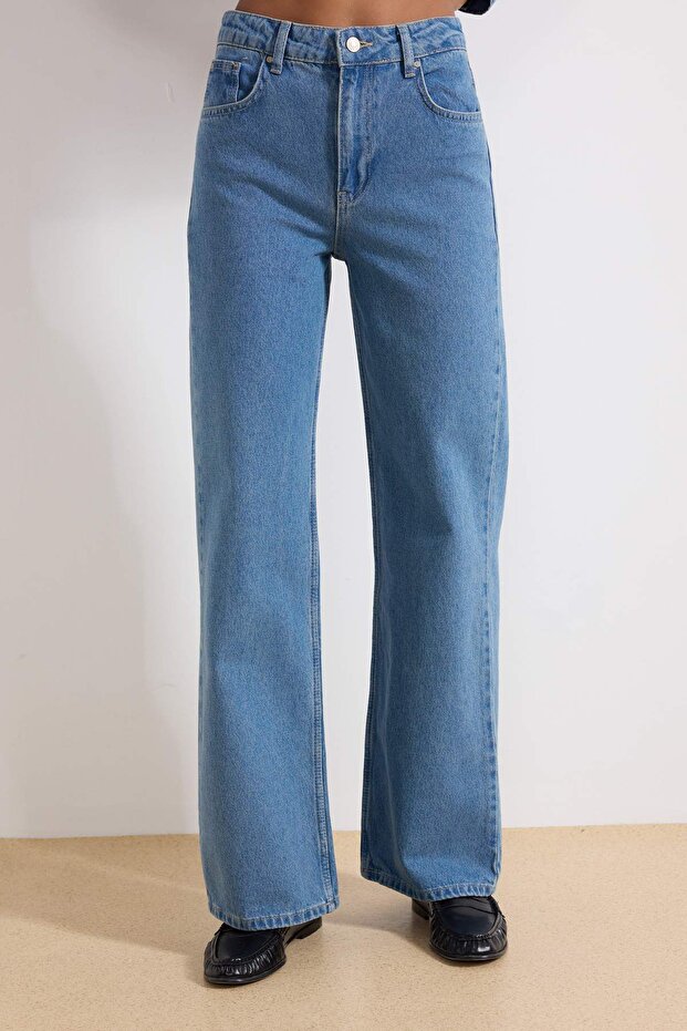 Mavi Yüksek Bel Wide Leg Geniş Paça %100 Pamuk Non-Stretch Jeans TWOSS23JE00068 - 3