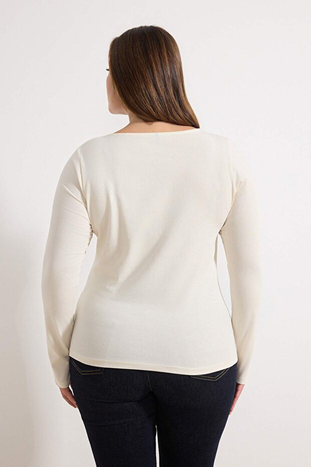 Taş-Bordo Esnek Vücuda Oturan Örme Büyük Beden Bluz TBBSS26AF00009 - 3