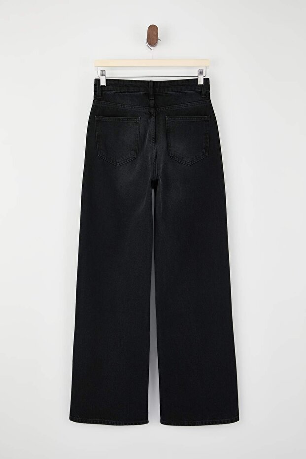 Siyah Yüksek Bel Uzun Boy %100 Pamuk Wide Leg Jeans TWOSS26JE00130 - 6