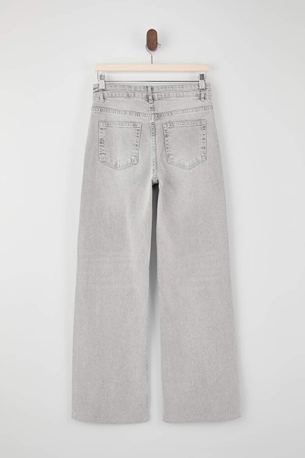Gri Normal Bel Az Esnek Wide Leg Uzun Boy Jeans TWOSS26JE00119 - 6