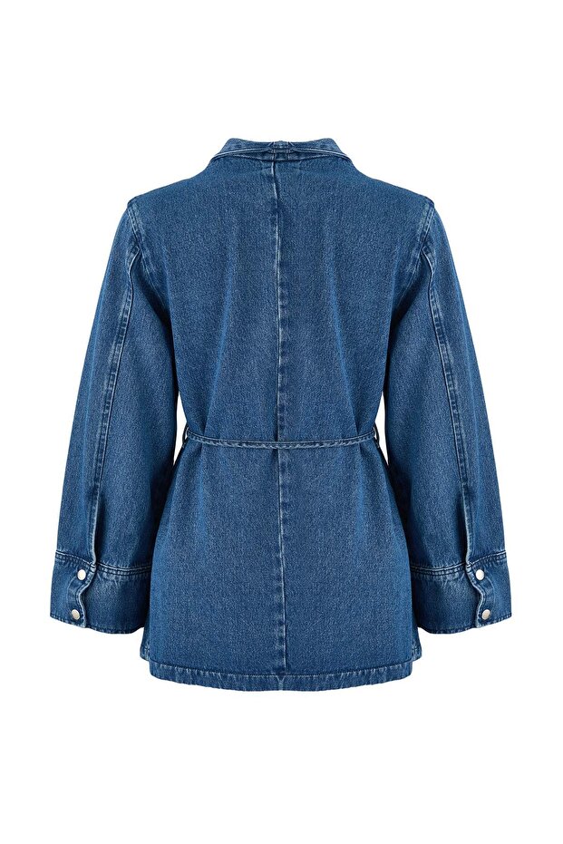 Mavi Kemerli 100% Pamuk Oversize Denim Ceket TWOSS26CE00001 - 8