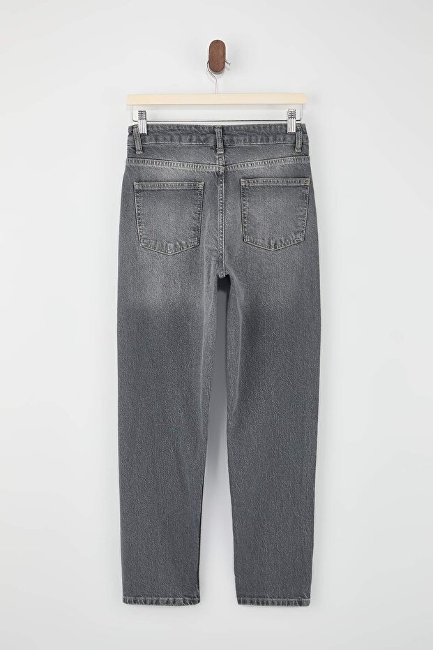 Gri Yüksek Bel Bilek Boy Az Esnek Mom Jeans TWOSS26JE00112 - 6