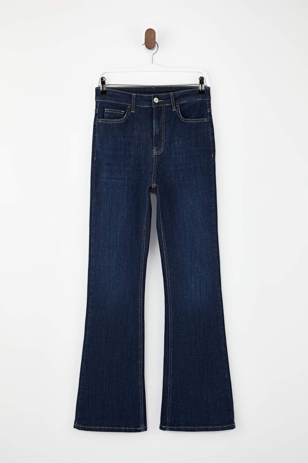 Limited Edition Koyu Mavi TOPARLAYICI Yüksek Bel Ekstra Esnek Flare Uzun Boy Jeans TWOSS26JE00103 - 5