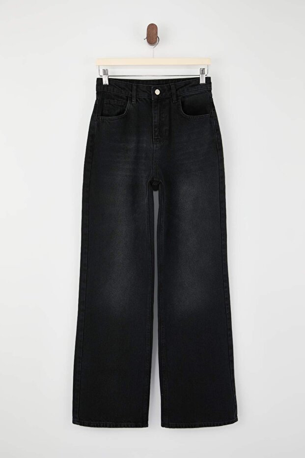 Siyah Yüksek Bel Uzun Boy %100 Pamuk Wide Leg Jeans TWOSS26JE00130 - 5