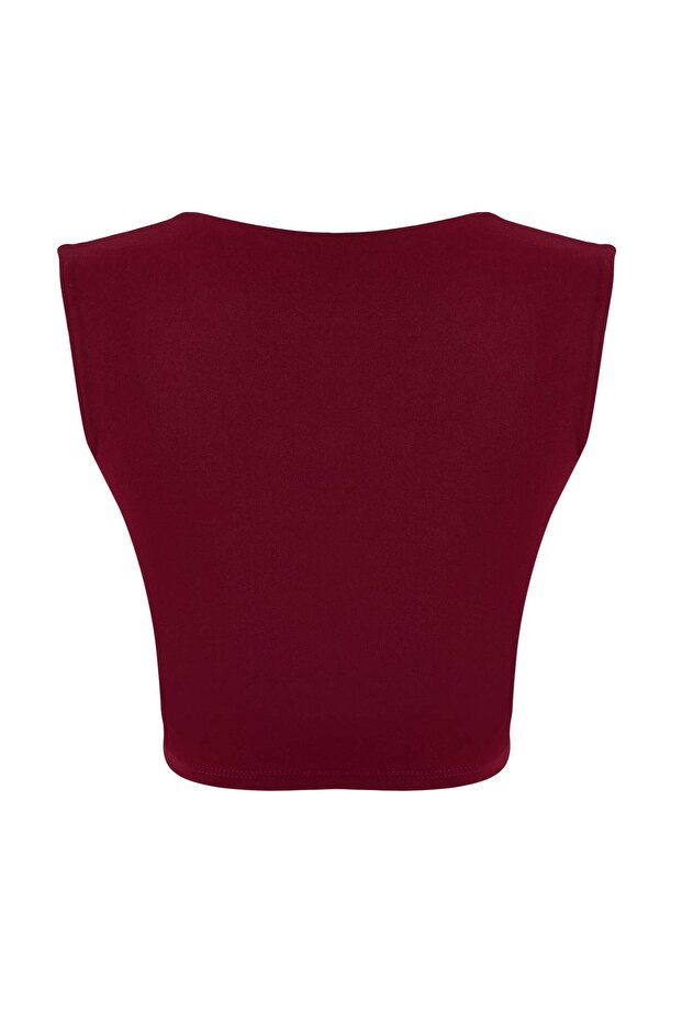 Bordo Kruvaze Fırçalı Soft Kumaş Destekli/Şekillendirici Örme Spor Sütyeni THMSS26SS00003 - 7