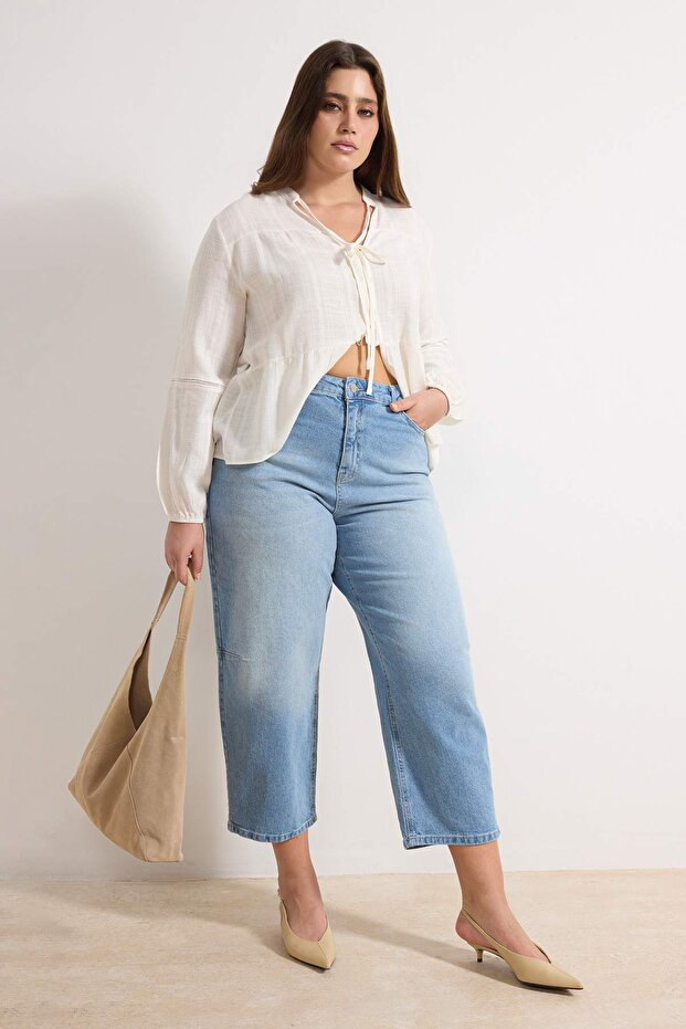 Mavi Yüksek Bel Comfort/Esnek Baggy Fit Denim Büyük Beden Jeans TBBSS26CJ00004 - 2