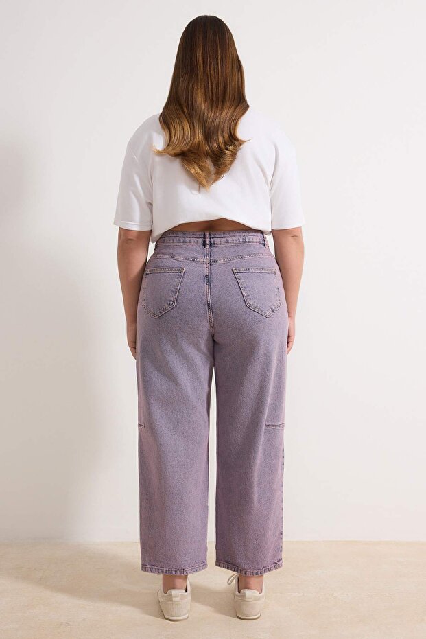 Pembe Yüksek Bel Comfort/Esnek Baggy Fit Denim Büyük Beden Jeans TBBSS26CJ00004 - 4