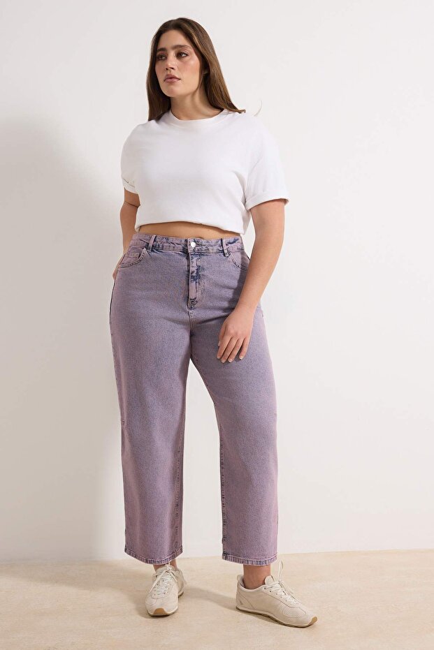 Pembe Yüksek Bel Comfort/Esnek Baggy Fit Denim Büyük Beden Jeans TBBSS26CJ00004 - 1
