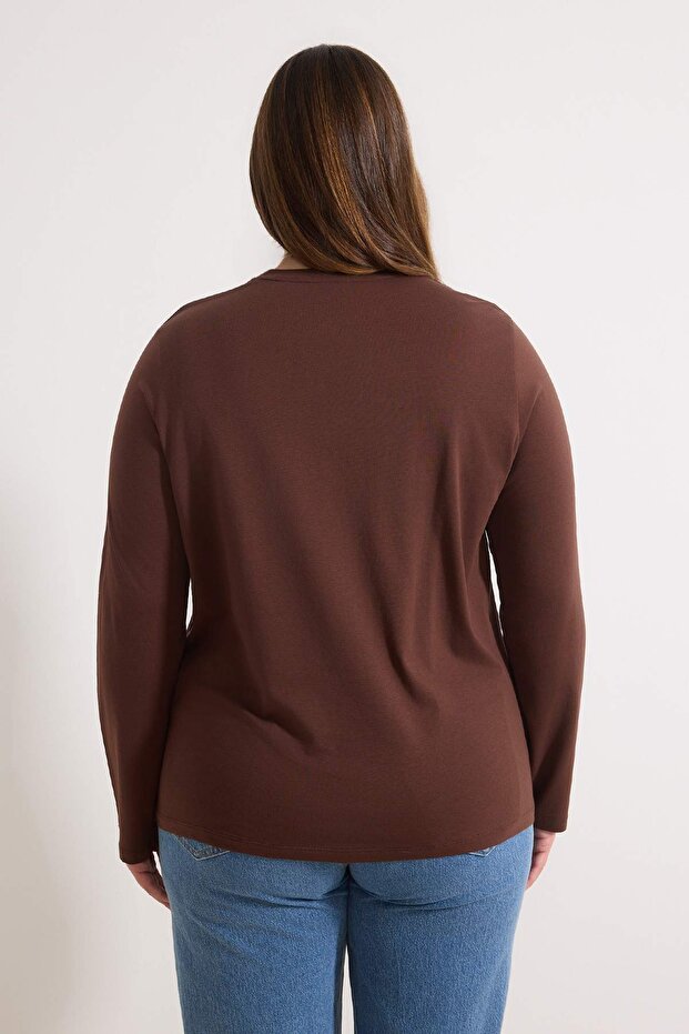 Siyah-Beyaz-Kahverengi 3'lü Paket Normal Kalıp Basic Bisiklet Yaka Örme T-Shirt TBBAW26BF00004 - 5