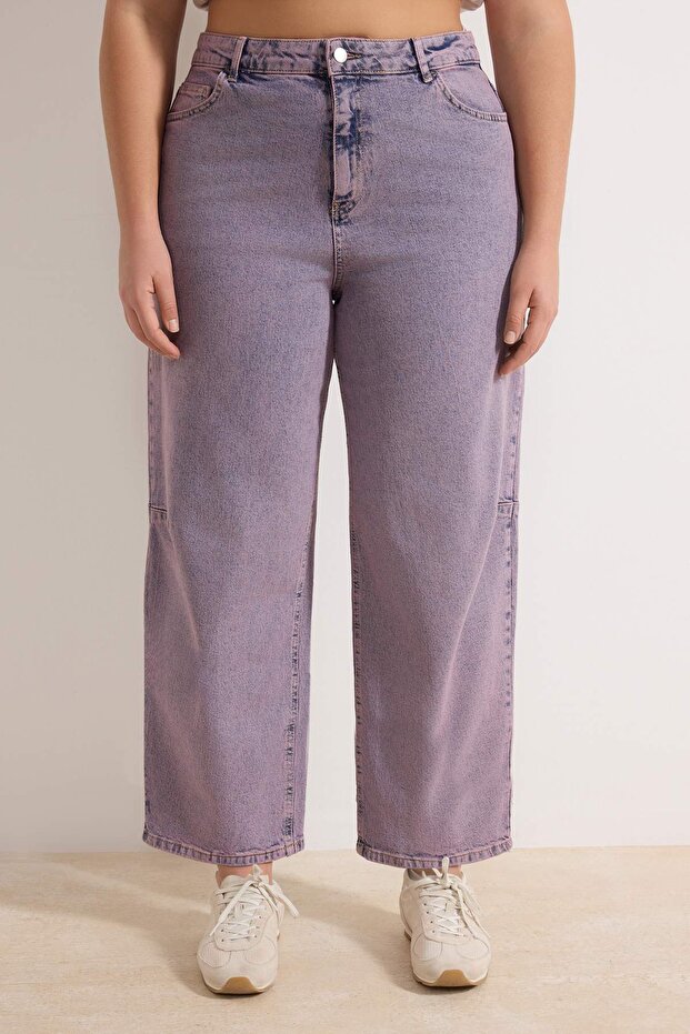 Pembe Yüksek Bel Comfort/Esnek Baggy Fit Denim Büyük Beden Jeans TBBSS26CJ00004 - 3