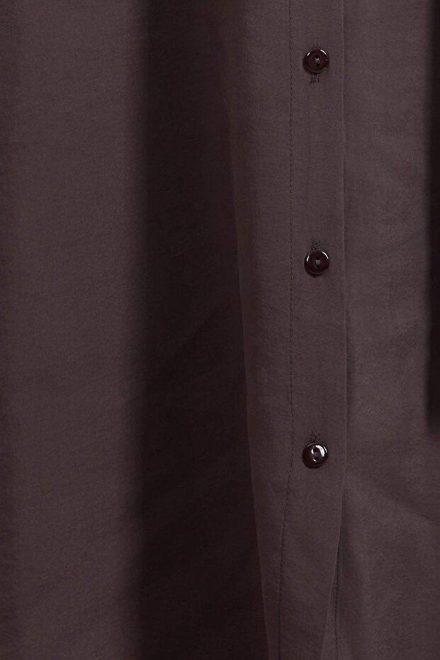 Wardrobe Essentials Kahverengi Modal Dokuma Büyük Beden Gömlek Elbise TBBSS26AH00078 - 3