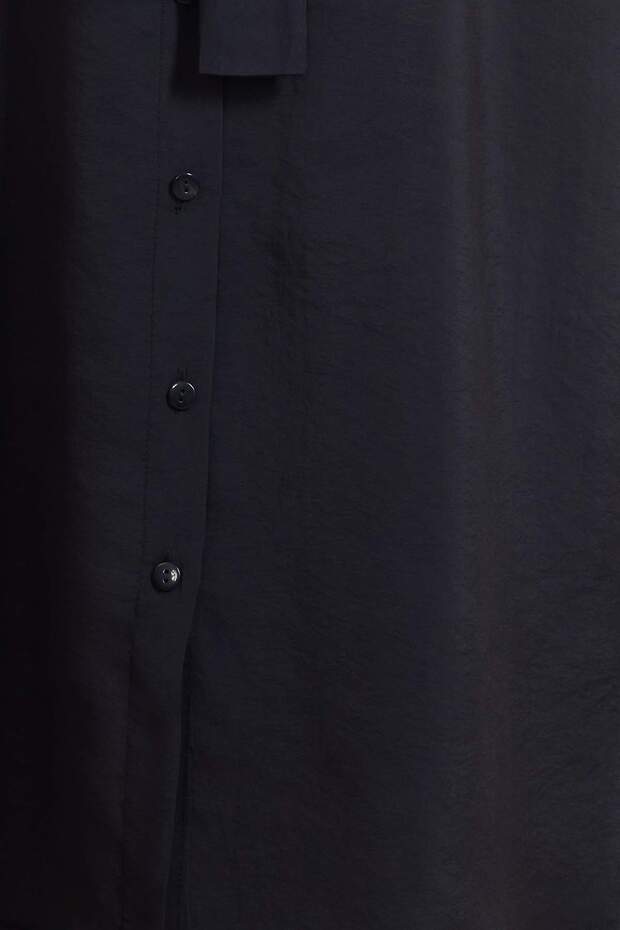 Wardrobe Essentials Siyah Modal Dokuma Büyük Beden Gömlek Elbise TBBSS26AH00078 - 3