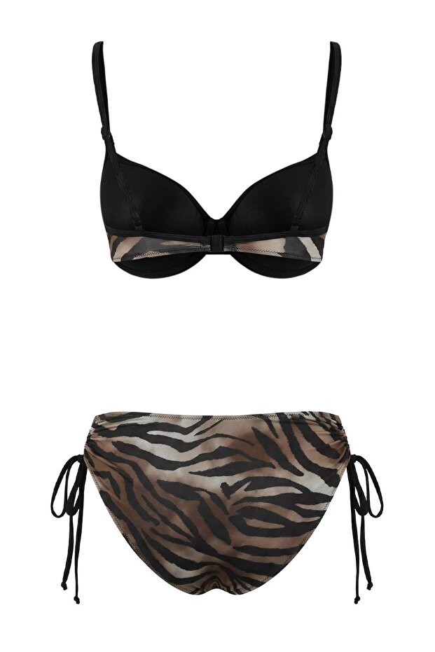 Leopar Desenli Renk Bloklu Balconette Kaplı Yüksek Bel Regular Bikini Takımı TBESS26BT00002 - 6