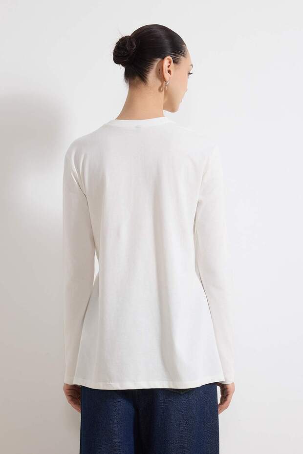 Ekru Yandan Ayarlanabilir Büzülebilen Stoperli Örme T-Shirt TCTSS26RT00001 - 4