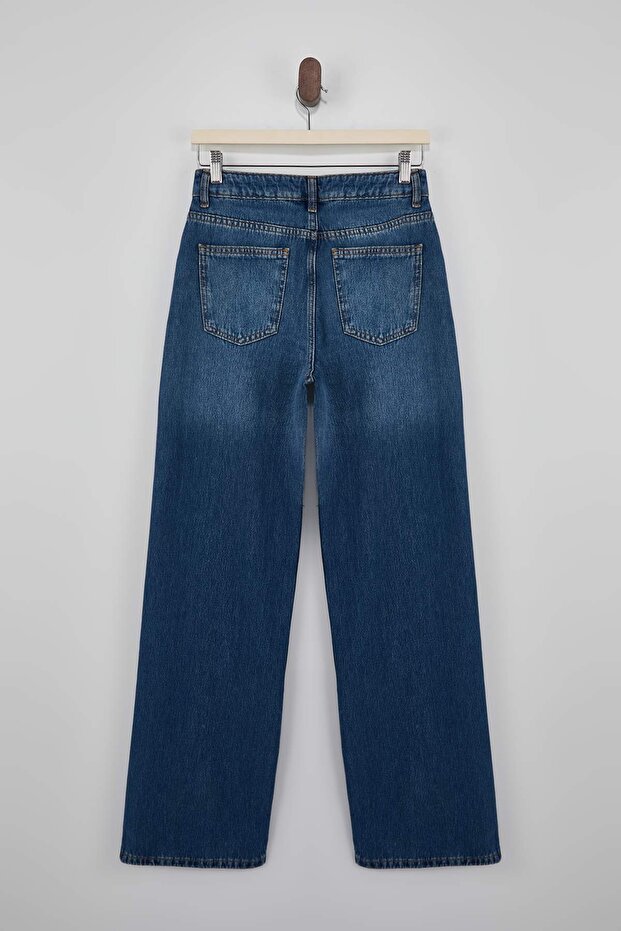 Mavi DÖKÜMLÜ Yüksek Bel %100 Pamuk Wide Leg Jeans TWOSS26JE00114 - 6