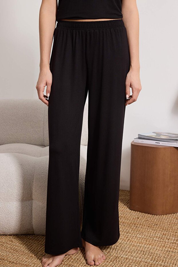 Siyah 3'lü Dantelli Viskon Örme Pijama Takımı THMSS26PT00056 - 3