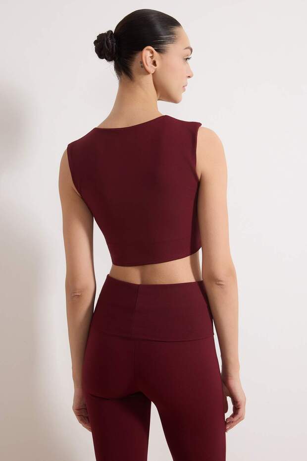 Bordo Kruvaze Fırçalı Soft Kumaş Destekli/Şekillendirici Örme Spor Sütyeni THMSS26SS00003 - 4