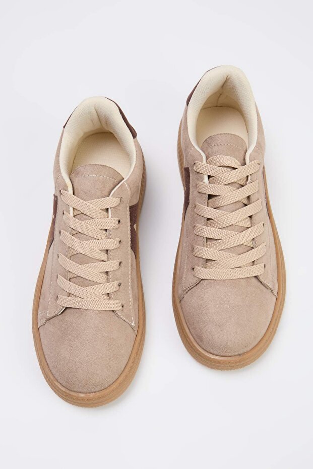 Koyu Bej Renk Bloklu Retro Kadın Sneaker TAKSS26SN00006 - 2