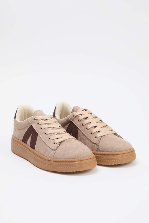 Koyu Bej Renk Bloklu Retro Kadın Sneaker TAKSS26SN00006 - 3