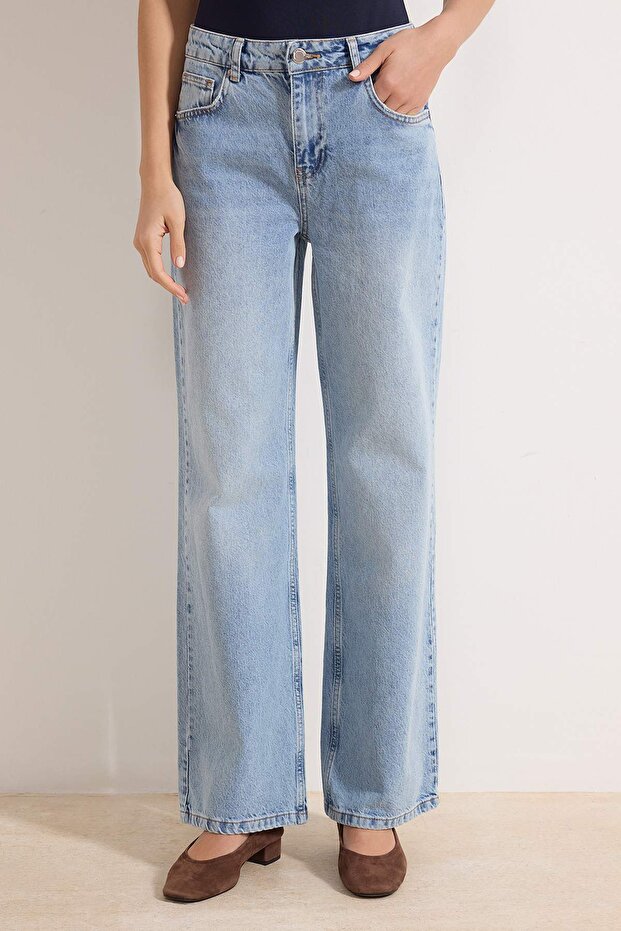 Açık Mavi-6001 Yüksek Bel Wide Leg Jeans TWOAW24JE00089 - 3