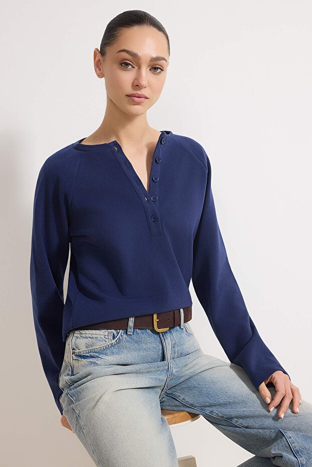 Lacivert Örme Bluz TWOAW26BZ00252 - 2