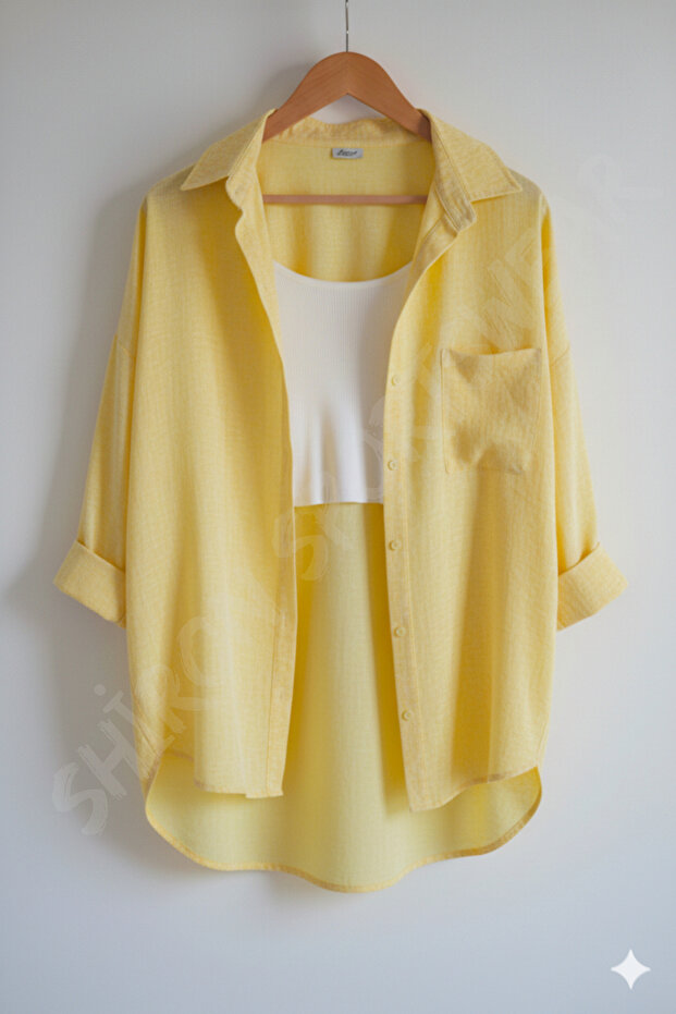 Women's Yellow Oversized Linen Shirt 100% Cotton
