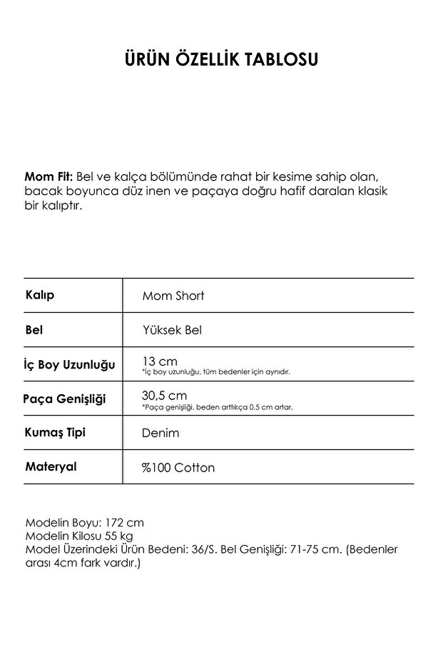 Kadın Beyaz Renk Diana Mom Fit Denim Şort - 5