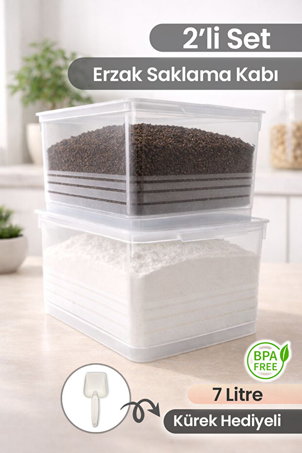 Set of 2 7 Lt Multi-Purpose Flour and Grain Storage Containers - Pantry Kitchen Organizer Food Storage Box
