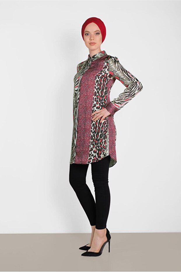 4491 موديل تونيك من الساتان بنقشة الفهد - 3