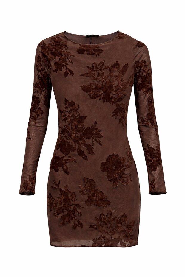 Acı Kahve Dantel İşlemeli Elbise - 2