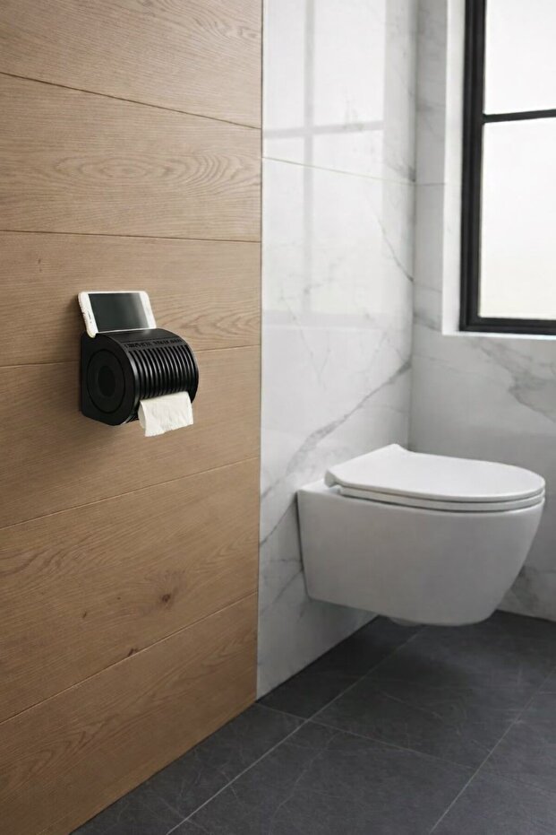 Adhesive Toilet Paper Holder Hanger with Refill Black 3011