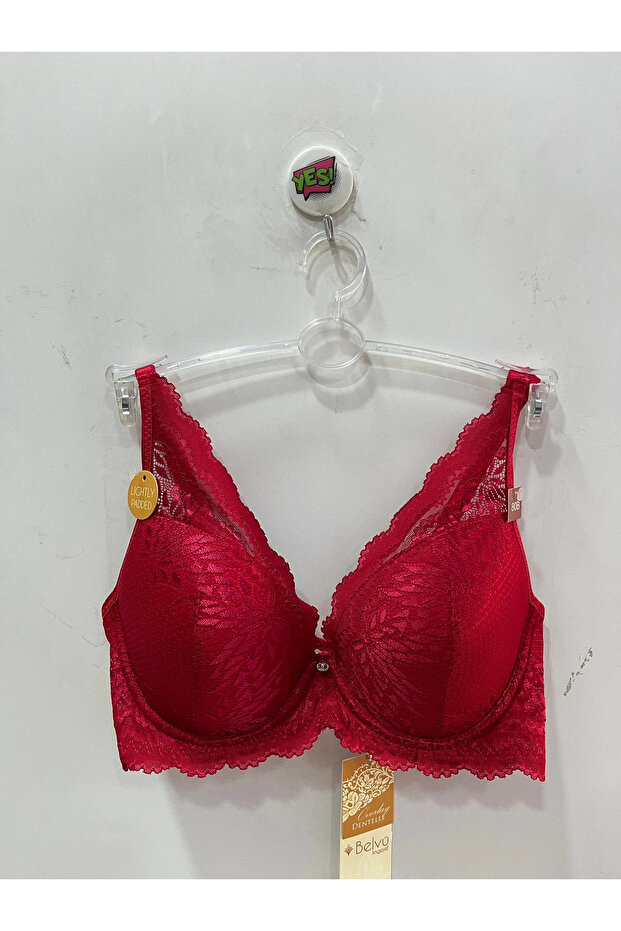 Lace Detailed Unpadded Burgundy Women's Bra - 1159