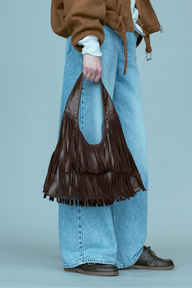 Püsküllü shopper çanta - 1